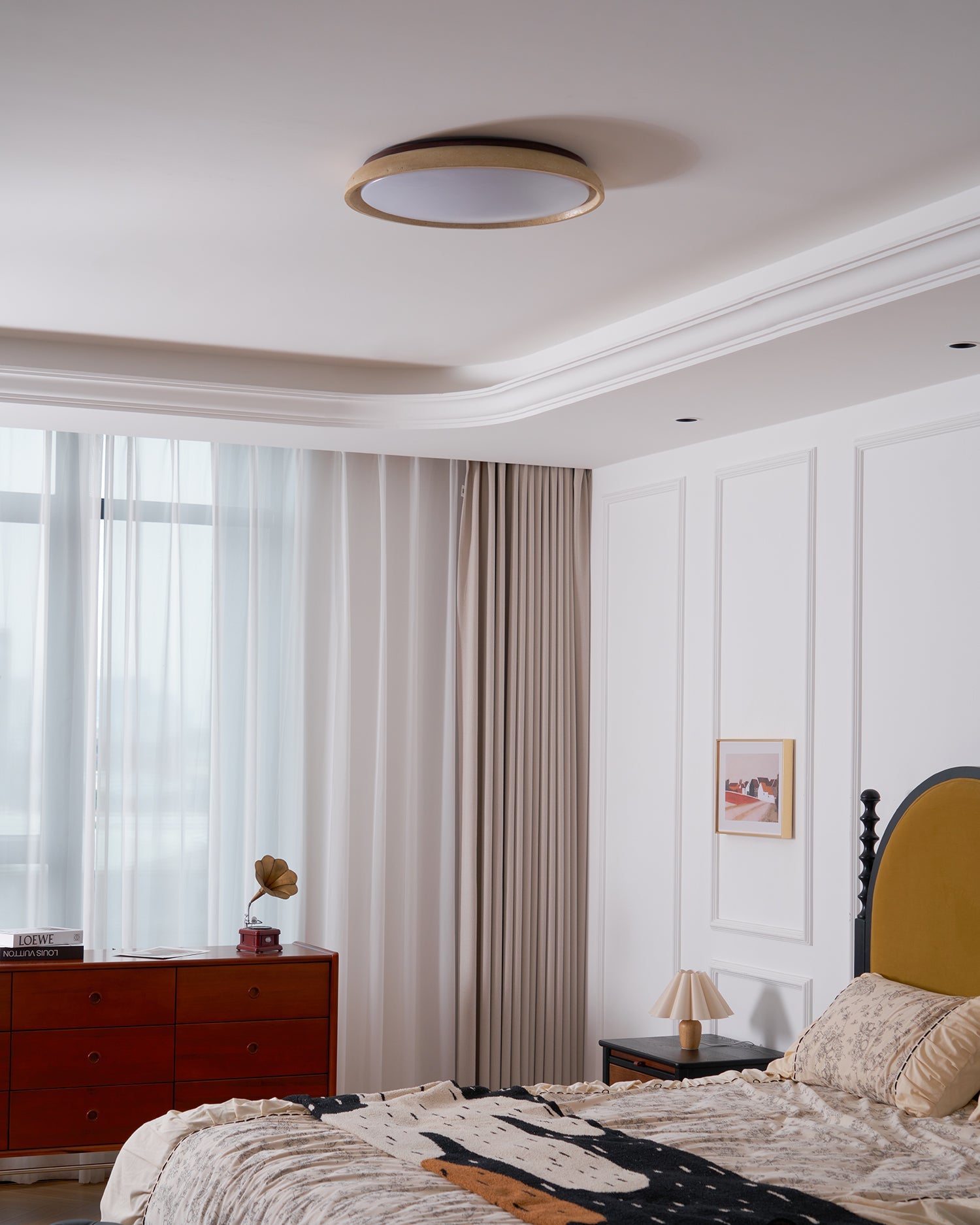 Minimalist travertine beige stone LED ceiling lamp