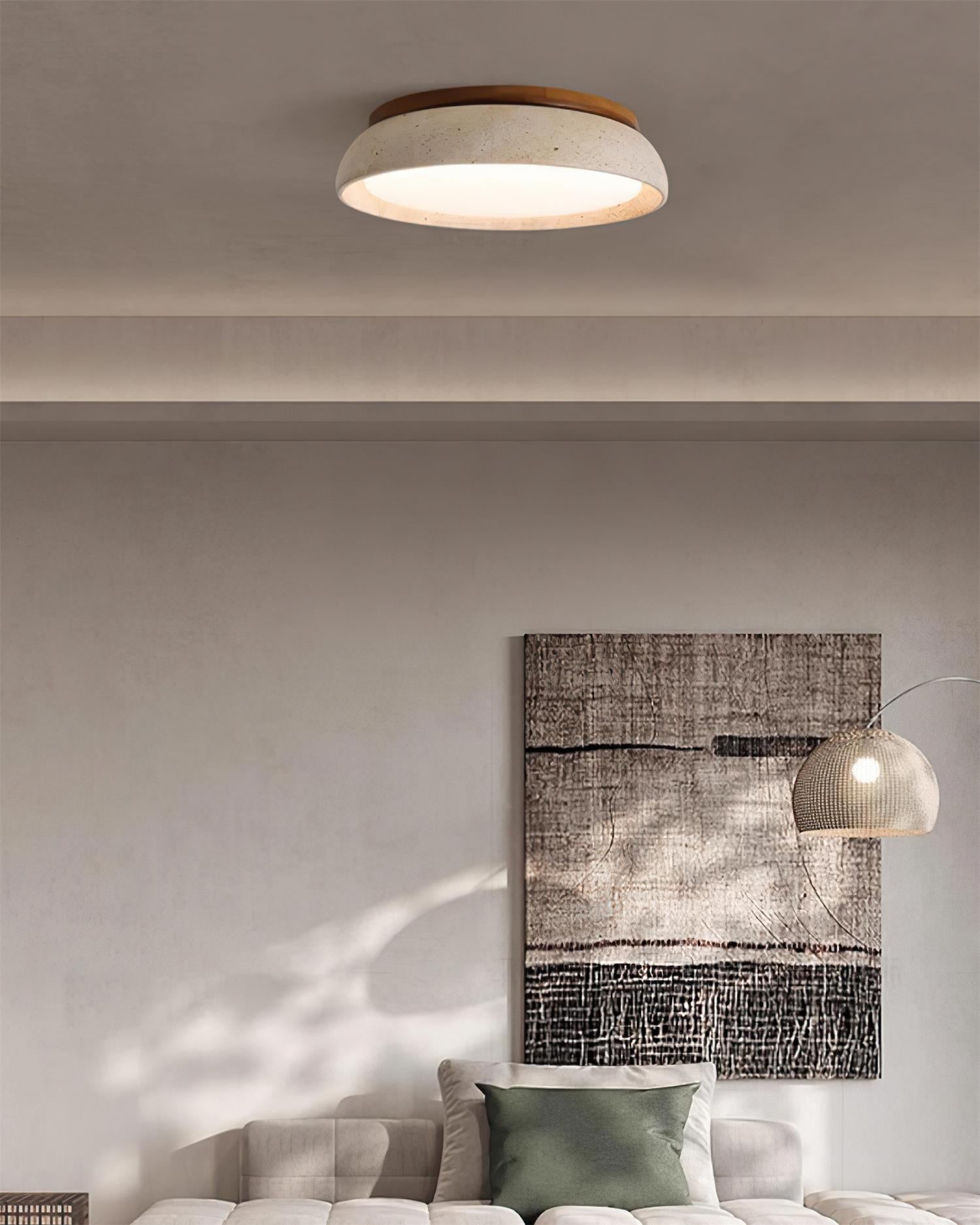 Minimalist travertine beige stone LED ceiling lamp