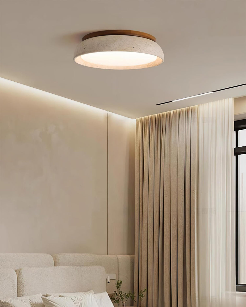 Minimalist travertine beige stone LED ceiling lamp