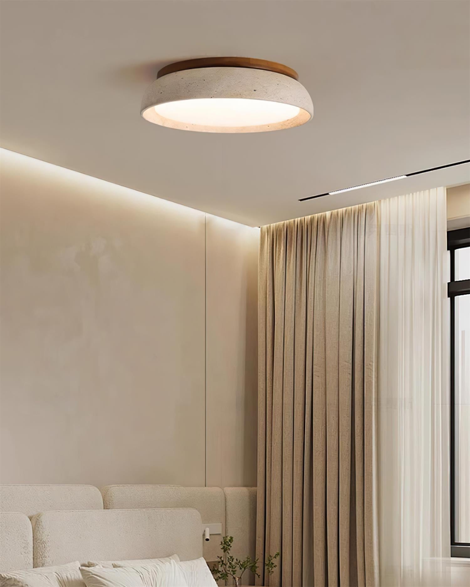 Minimalist travertine beige stone LED ceiling lamp