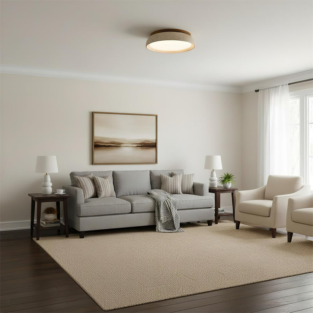 Minimalist travertine beige stone LED ceiling lamp