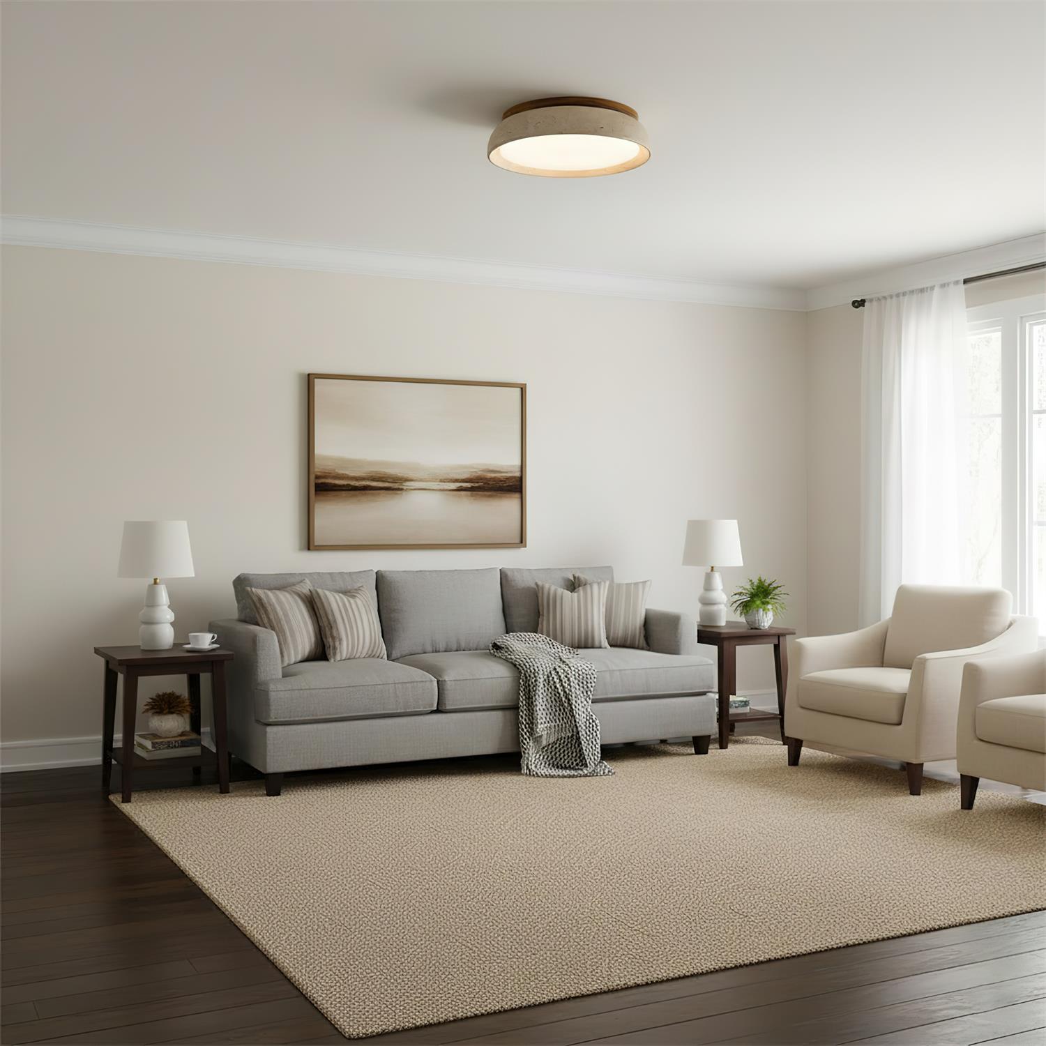 Minimalist travertine beige stone LED ceiling lamp