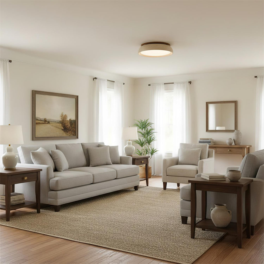 Minimalist travertine beige stone LED ceiling lamp