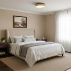 Minimalist travertine beige stone LED ceiling lamp