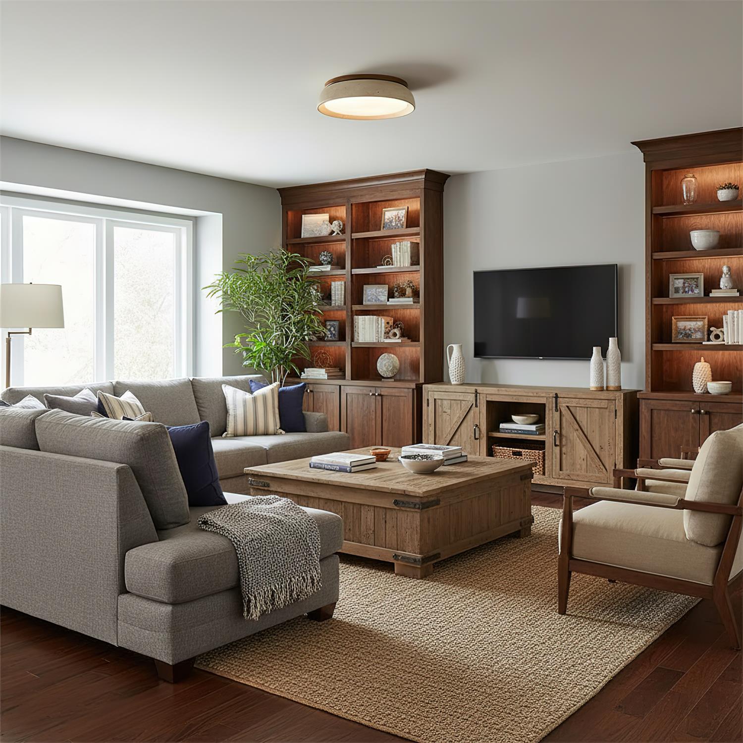 Minimalist travertine beige stone LED ceiling lamp