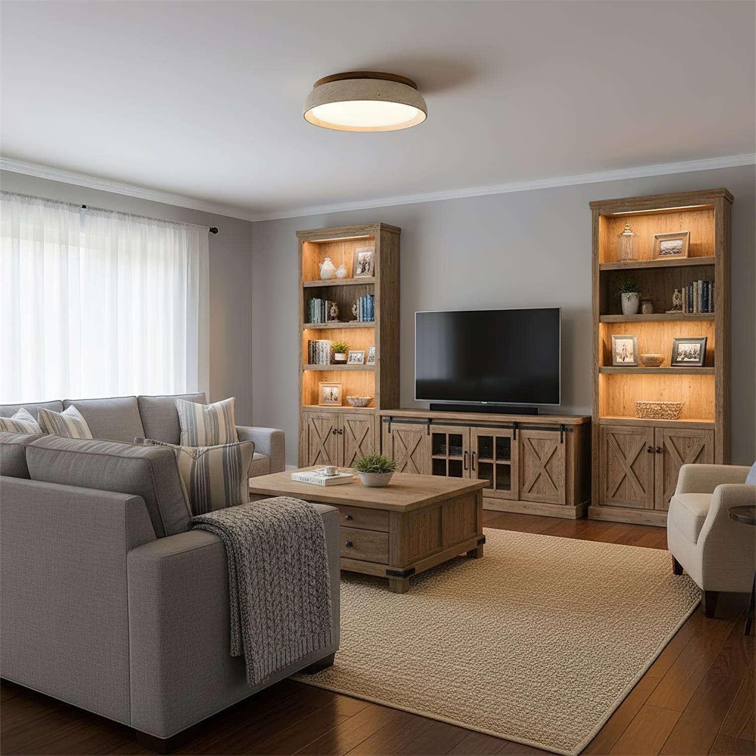 Minimalist travertine beige stone LED ceiling lamp