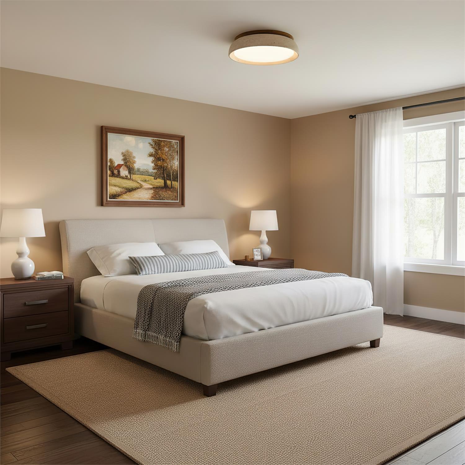 Minimalist travertine beige stone LED ceiling lamp