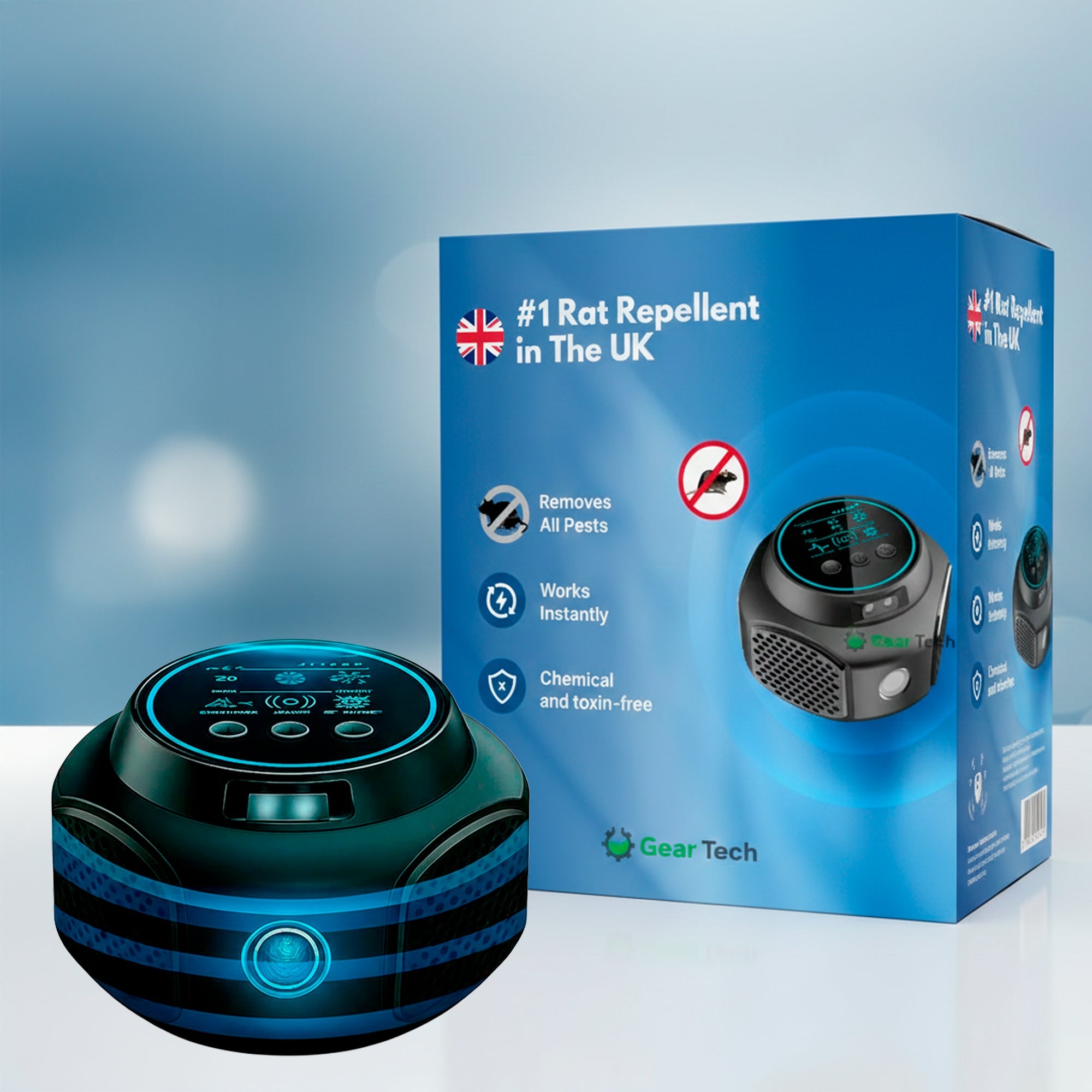 Répulsif ultrasonique efficace contre les rongeurs avec prise pour usage intérieur et extérieur – Sans produits chimiques, couverture jusqu'à 3200 pieds carrés