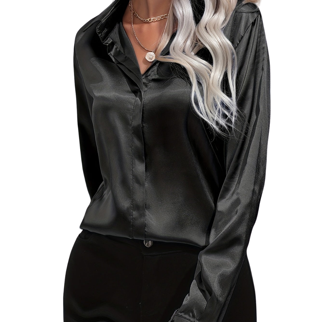 Blusa da donna con bottoni manica lunga stile casual