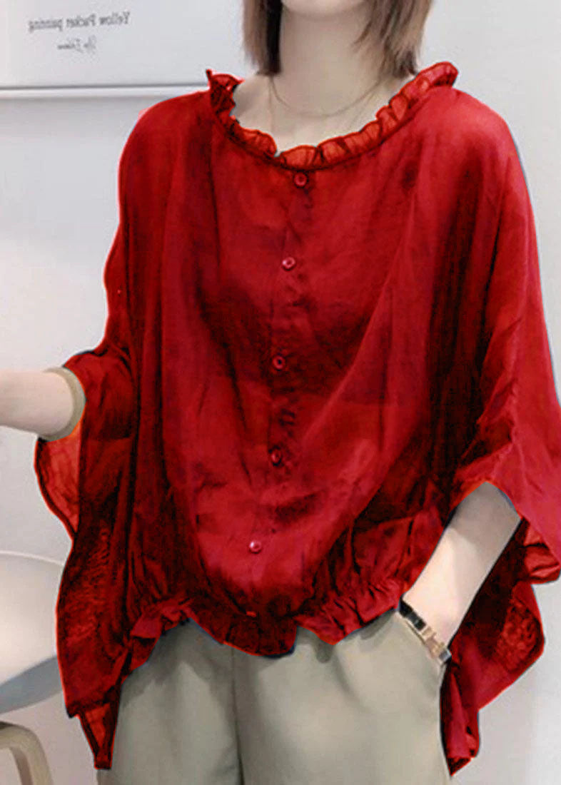 Women's Blouse with Elbow-Length Sleeve, Loose with Ruffles