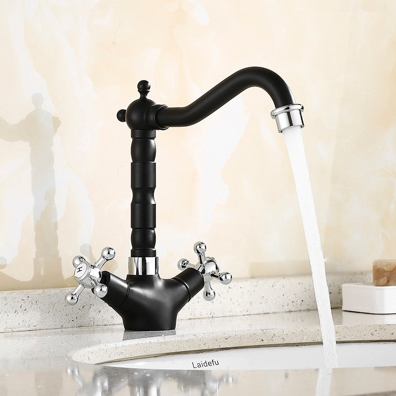 Vintage-style washbasin faucet with two handles