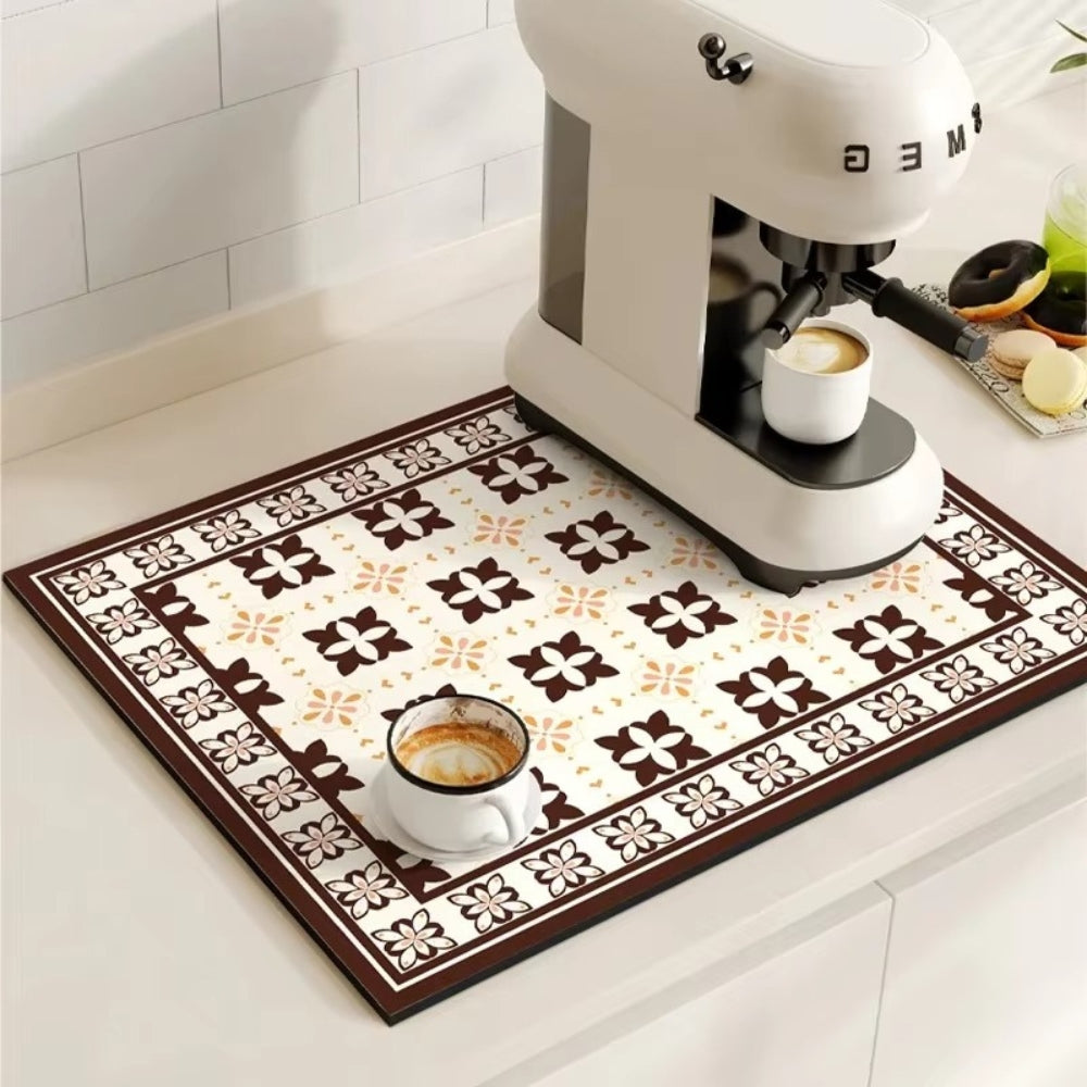 Absorbent coffee mat with retro tile pattern
