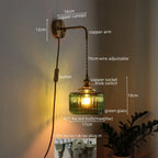 Stilvoller japanischer LED-Wandleuchter – grünes Glas, kupferfarbener Rahmen
