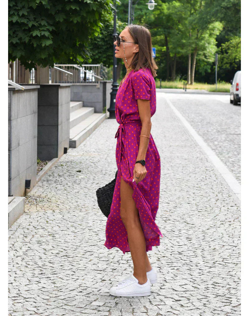 Damska Sukienka Midi Dekolt V Dopasowany Krój Elegancki Styl