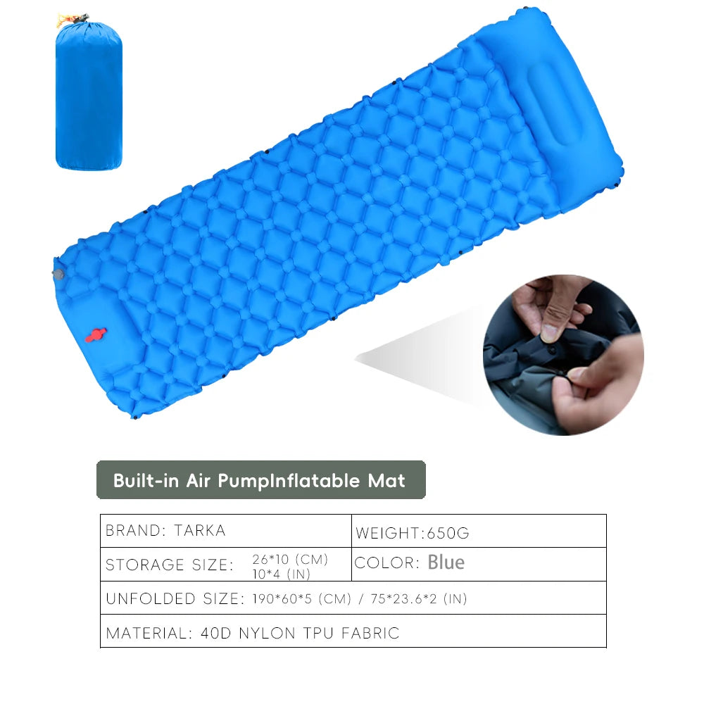 Tapis de couchage de camping gonflable avec oreiller intégré