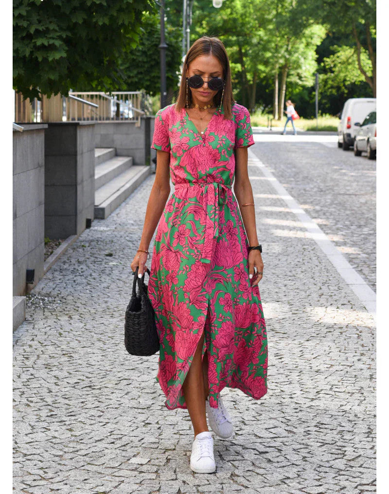 Damska Sukienka Midi Dekolt V Dopasowany Krój Elegancki Styl