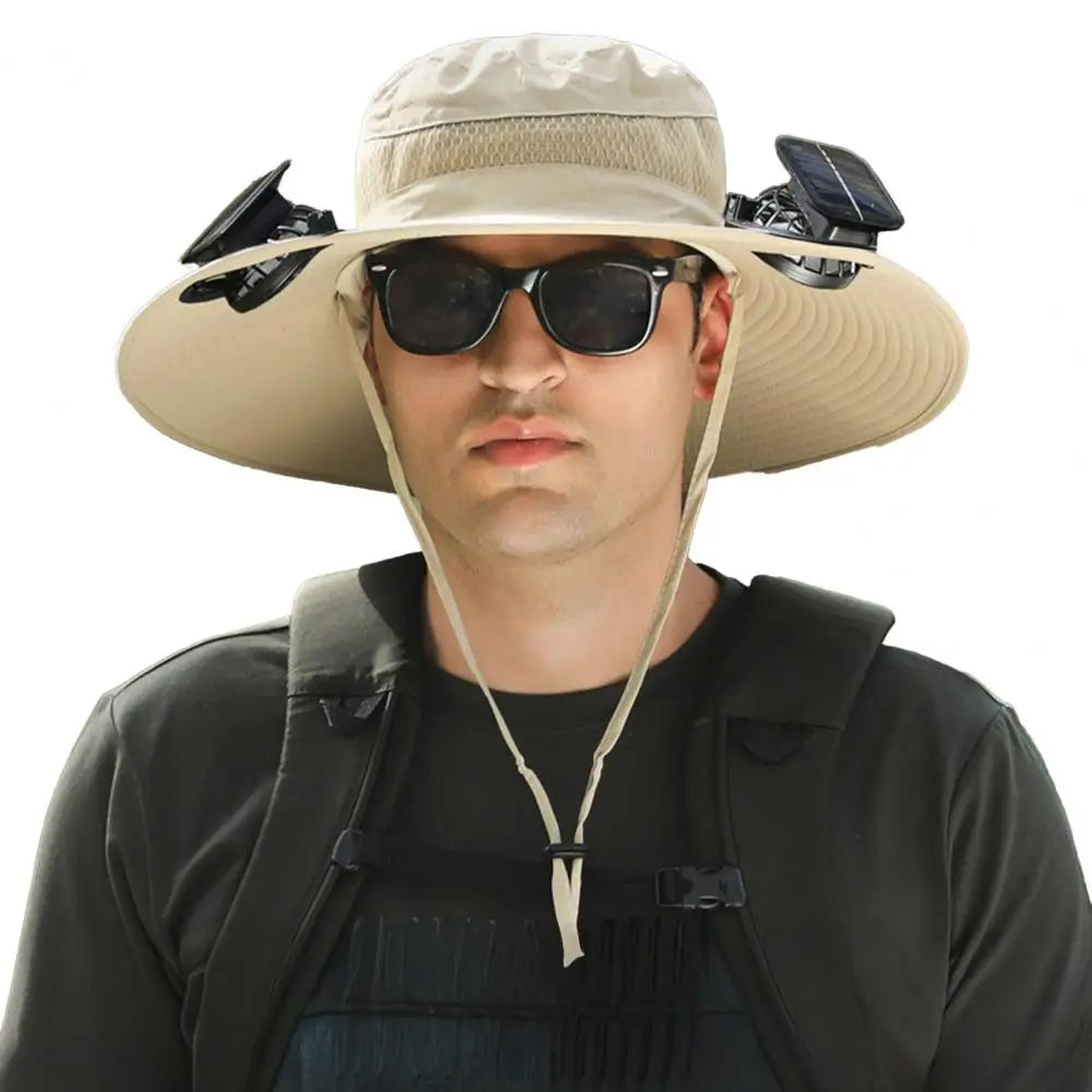 Cappello Solare con Ampia Tesa e Due Ventilatori