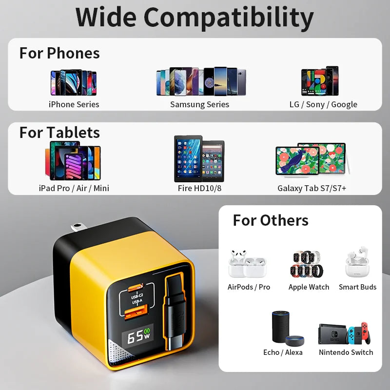 USB-C Power Adapter with Included Charging Cable