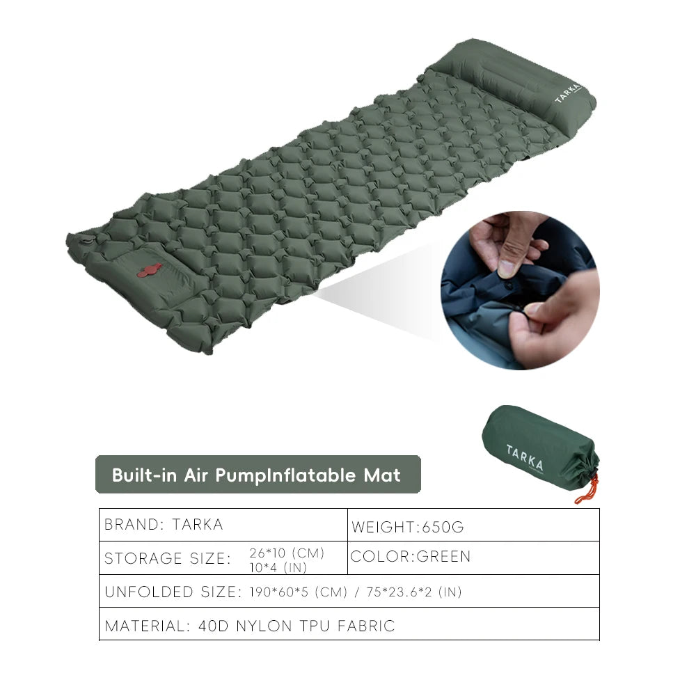 Tapis de couchage de camping gonflable avec oreiller intégré