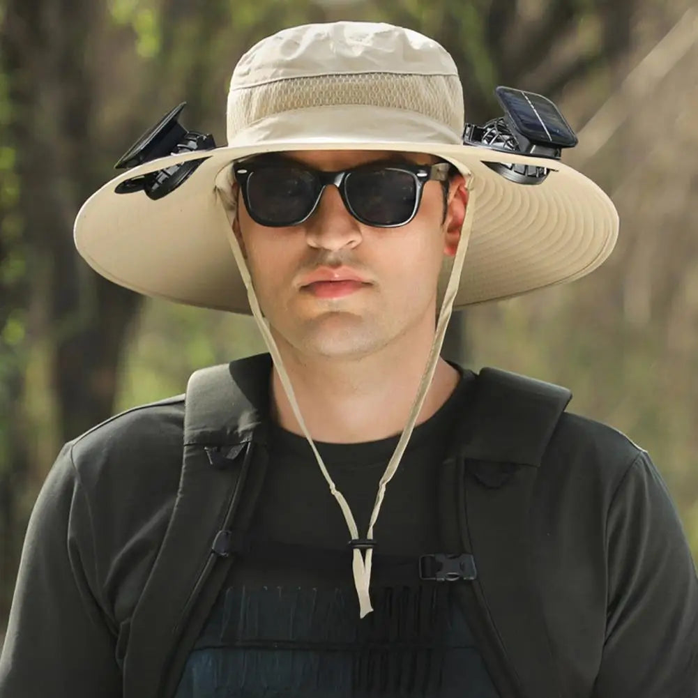 Cappello Solare con Ampia Tesa e Due Ventilatori