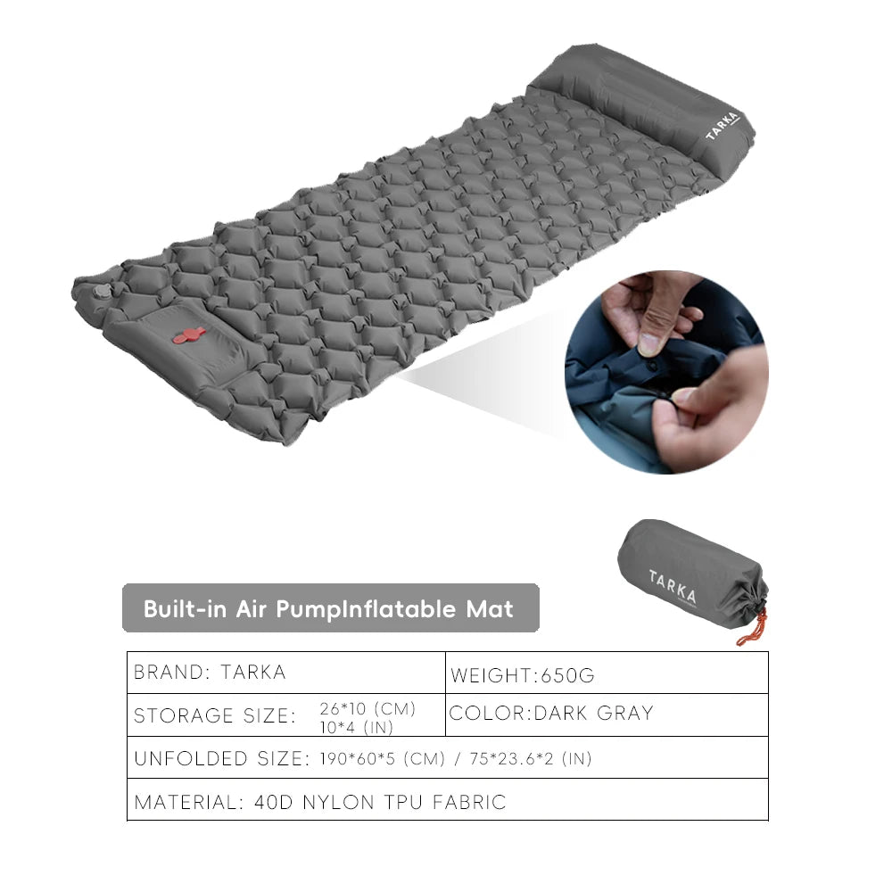 Tapis de couchage de camping gonflable avec oreiller intégré