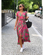 Damska Sukienka Midi Dekolt V Dopasowany Krój Elegancki Styl