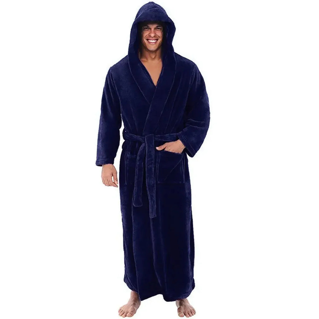 Peignoir long pour homme avec capuche et poche