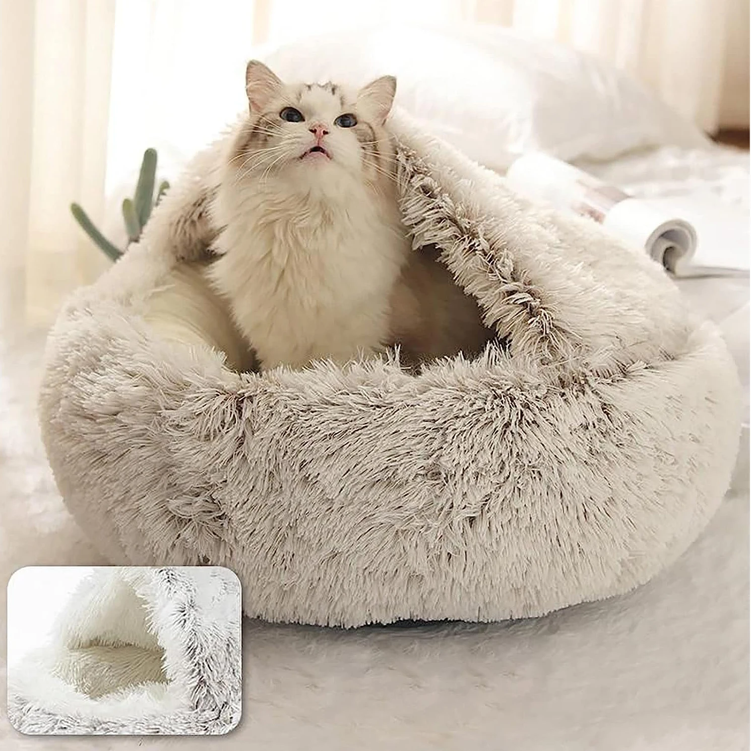 Cuccia rotonda per animali con cappuccio