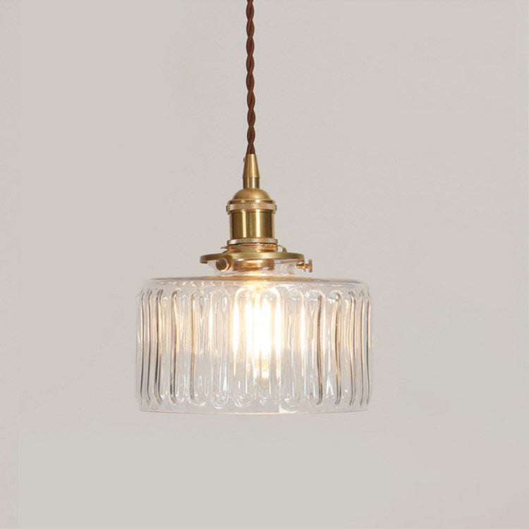 Lampada a sospensione giapponese in vetro con dettagli in ottone