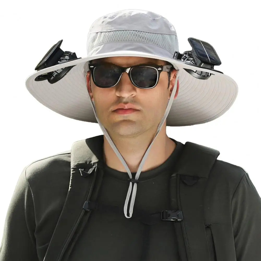 Chapeau solaire à large bord avec deux ventilateurs