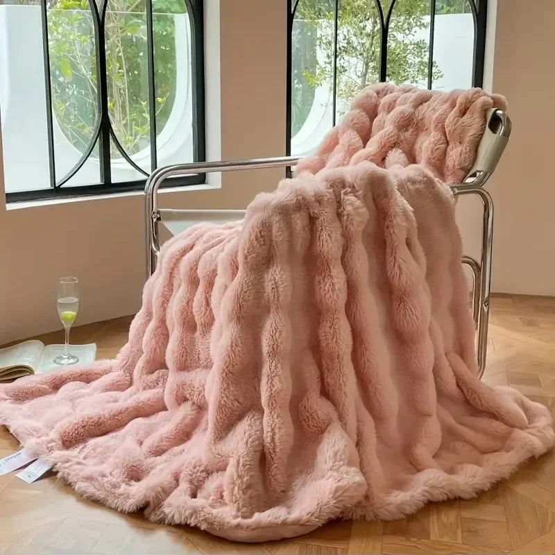 Coperta morbida e accogliente premium in pelliccia di coniglio per soggiorno e camera da letto