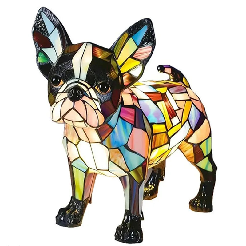 Artistic Colorful Lighting Featuring Various Dog Breeds – Decorative Glass Table Lamp