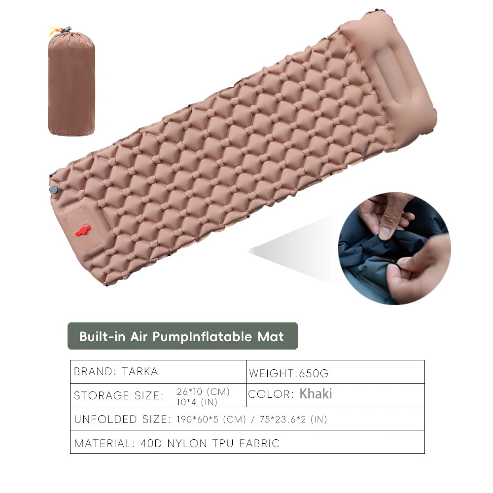 Tapis de couchage de camping gonflable avec oreiller intégré