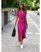Damska Sukienka Midi Dekolt V Dopasowany Krój Elegancki Styl