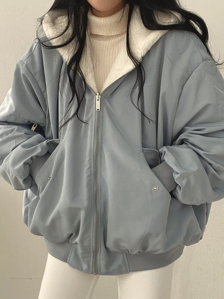 Women's Jacket Loose Fit Reversible Warm Winter Jacket