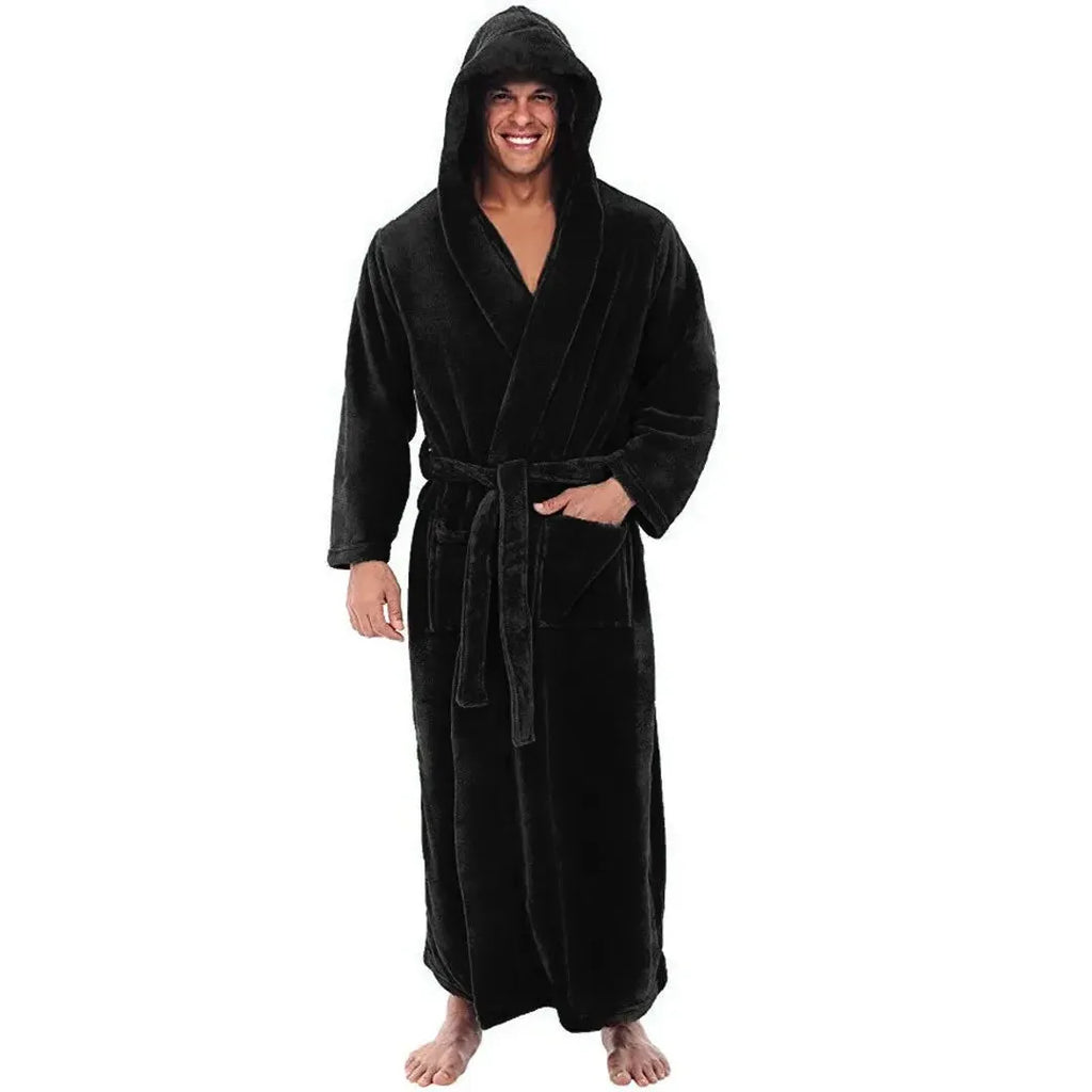Peignoir long pour homme avec capuche et poche
