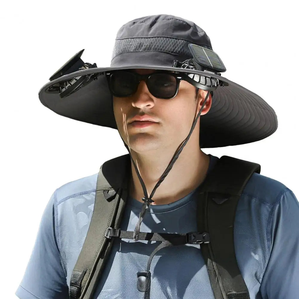 Chapeau solaire à large bord avec deux ventilateurs