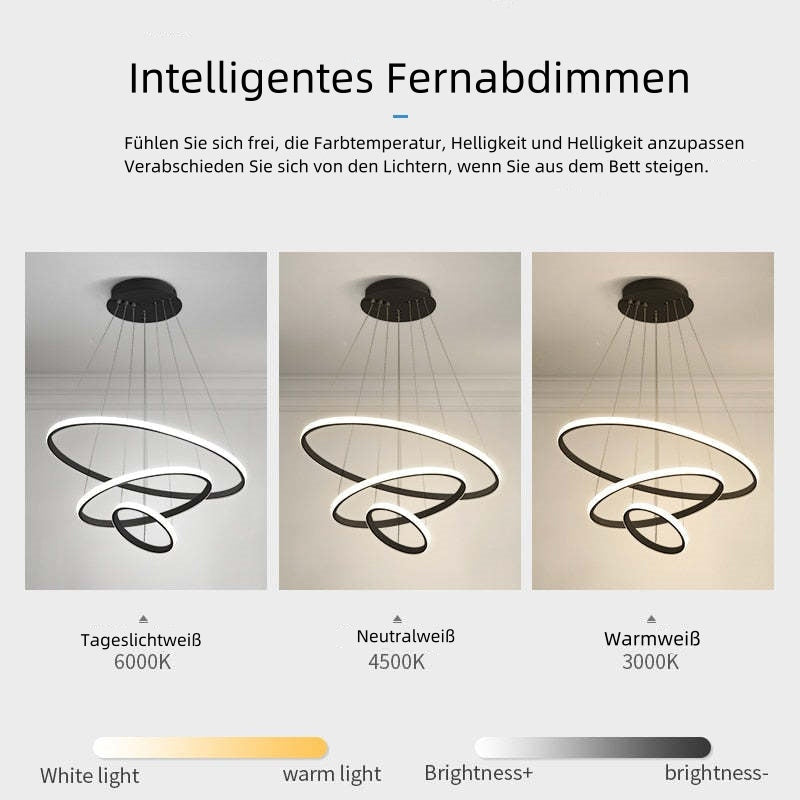Minimalistyczny lampa wisząca LED z pływającymi pierścieniami do jadalni i salonów