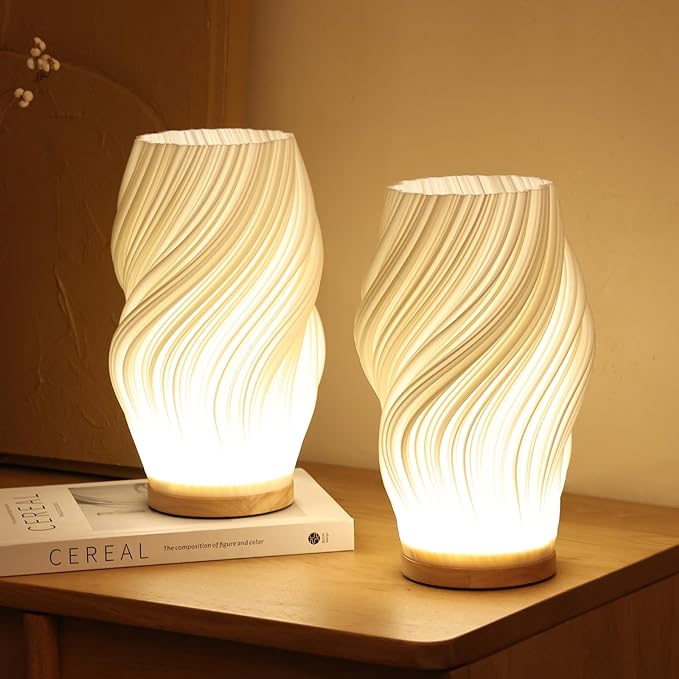 Lampe de table avec motif sculpté de vagues et alimentation USB