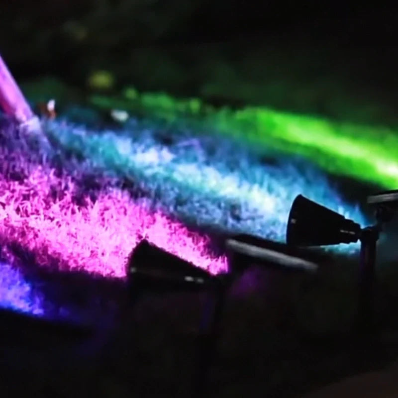 Versatile solar-powered garden spotlight with 9 static and dynamic colors
