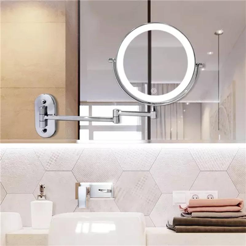 Miroir cosmétique LED avec fonction de charge et grossissement 5x – miroirs de salle de bain