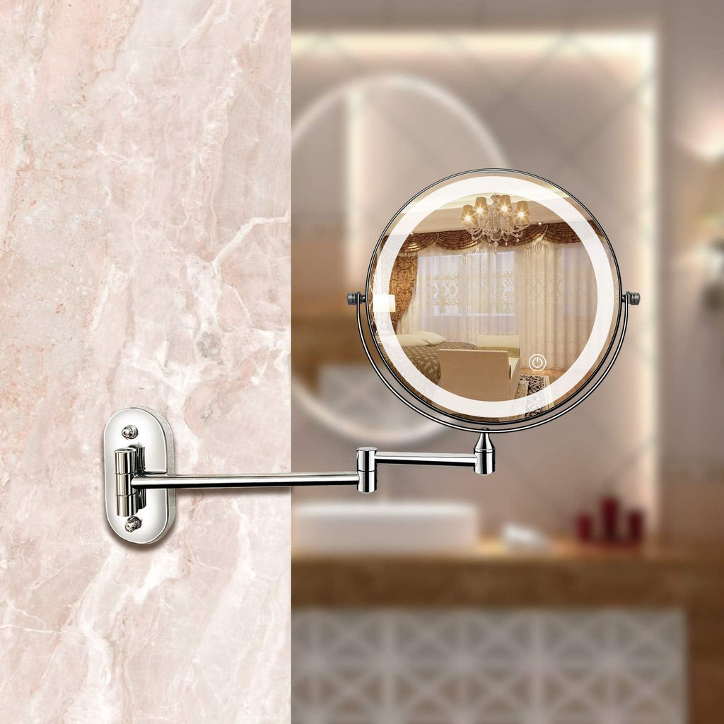 Cosmetic rechargeable LED mirror with 5x magnification and lighting