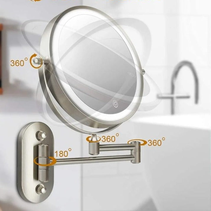Miroir cosmétique LED avec fonction de charge et grossissement 5x – miroirs de salle de bain