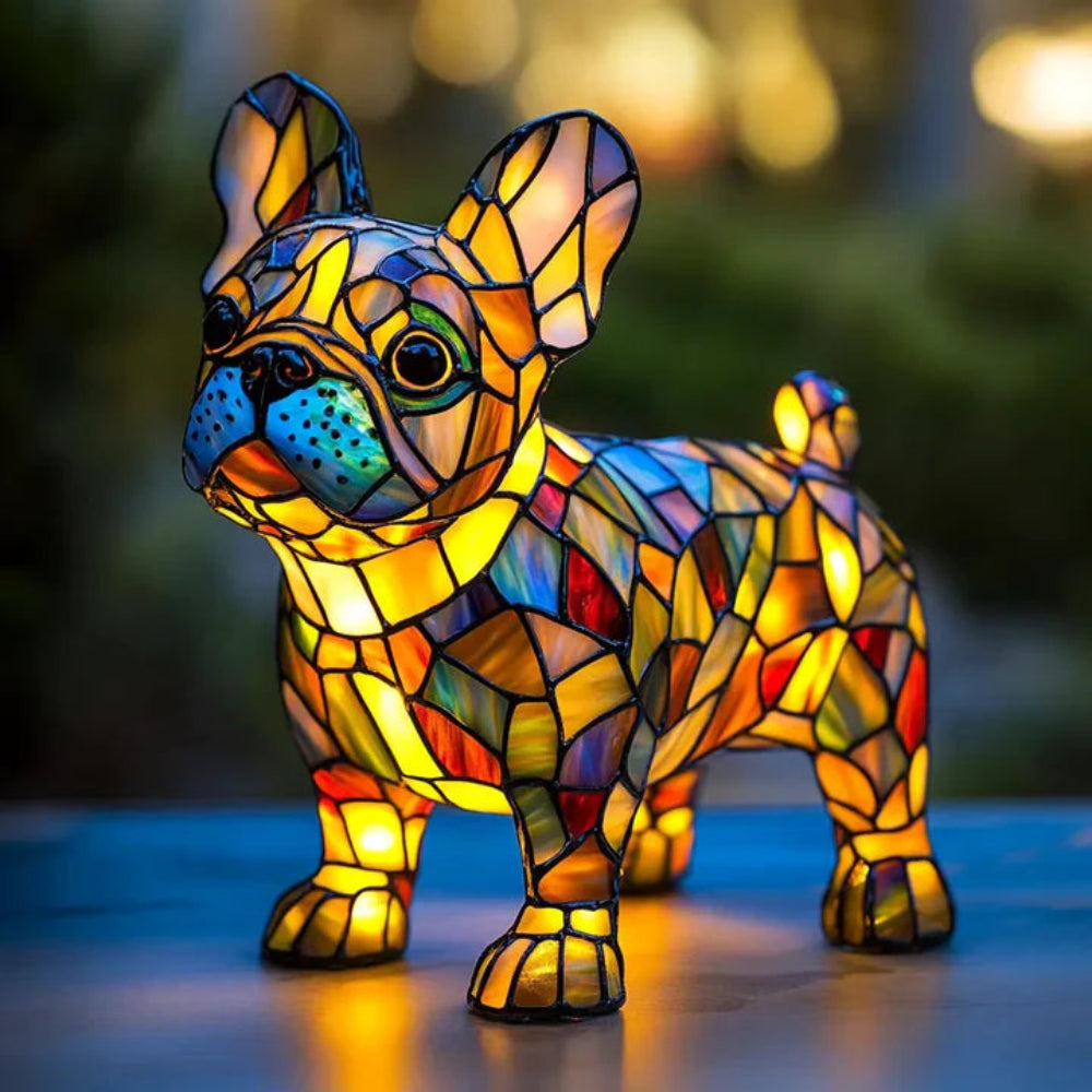 Lampa stołowa w kształcie psa dekoracyjna lampka LED w stylu Tiffany