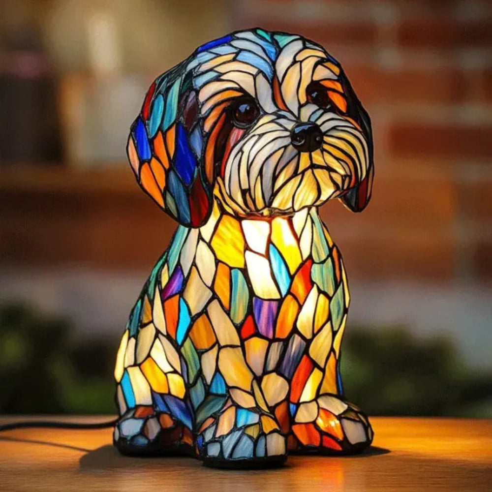 Lampa stołowa w kształcie psa dekoracyjna lampka LED w stylu Tiffany