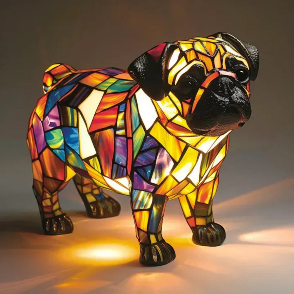Lampa stołowa w kształcie psa dekoracyjna lampka LED w stylu Tiffany
