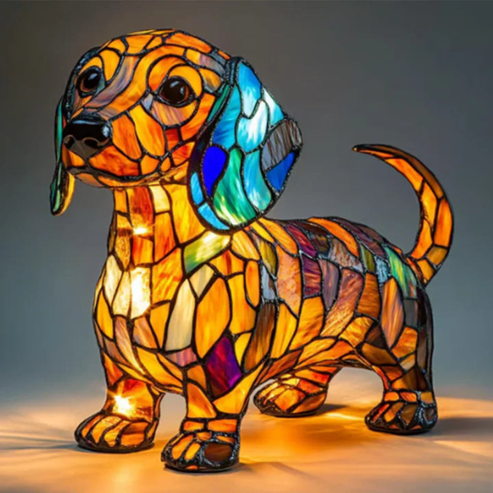 Lampa stołowa w kształcie psa dekoracyjna lampka LED w stylu Tiffany