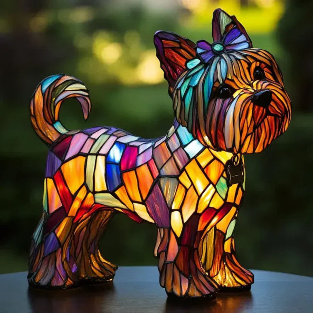 Lampa stołowa w kształcie psa dekoracyjna lampka LED w stylu Tiffany