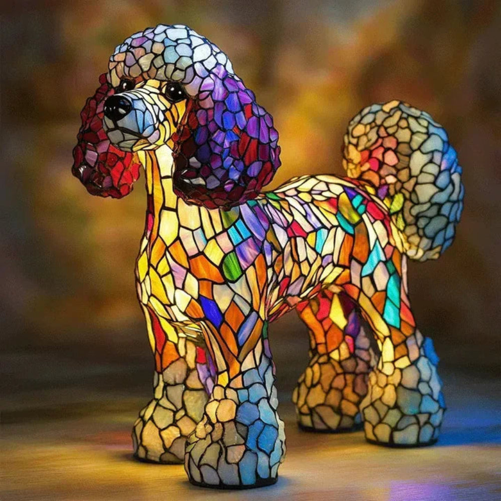Lampa stołowa w kształcie psa dekoracyjna lampka LED w stylu Tiffany