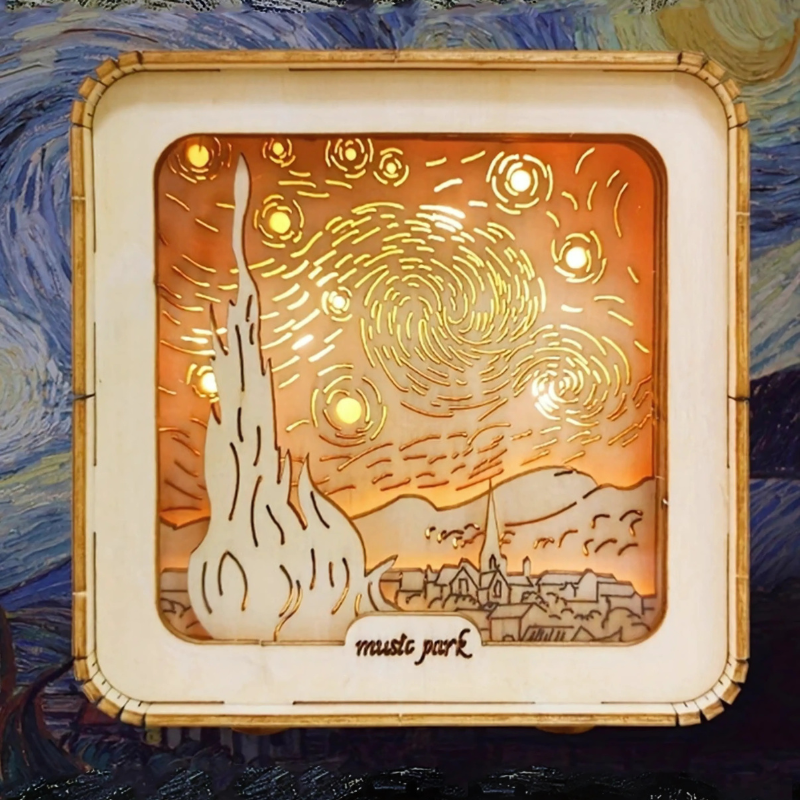 Kreatywna artystyczna drewniana DIY lampa 3D